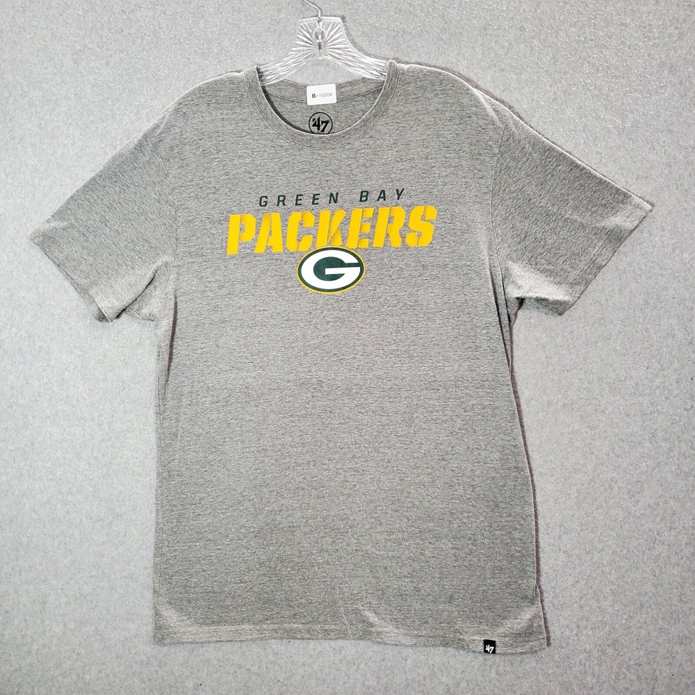 Green Bay Packers Men Shirt Large Gray 47 Logo Graphic Short Sleeve Tee